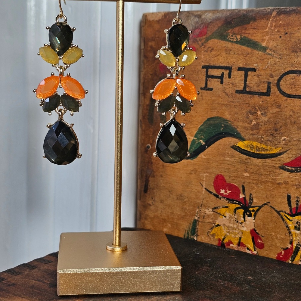Multi Color Faceted Resin Stone Dangle Earrings Womens OS Tiered Drop